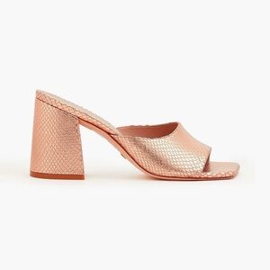 Stuart Weitzman Tia Flare Rose Gold Block Heel Mules size 7.5 pre-owned